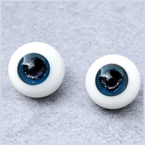 Глаза стеклянные без ножки голубые с блестками, 10 мм