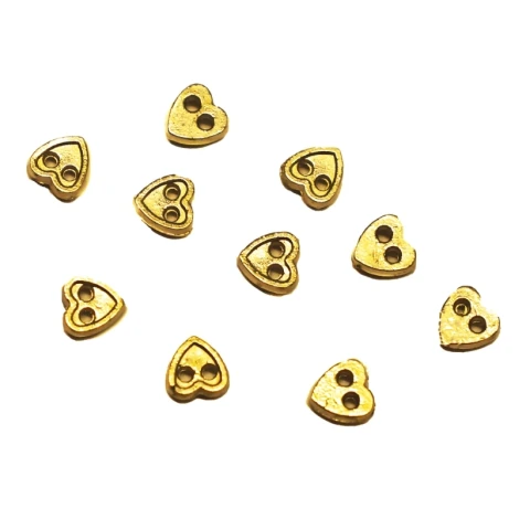 Пуговицы металлические 4 мм в форме сердечек, цвет ЗОЛОТО (10 шт.) 