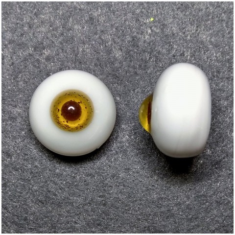 Глаза стеклянные круглые, уменьшенная радужка, 14мм желтые в крапинку